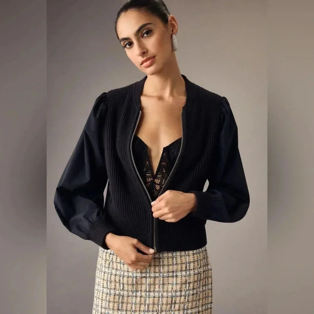 EUC Maeve Puff Sleeve bomber/sweater jacket